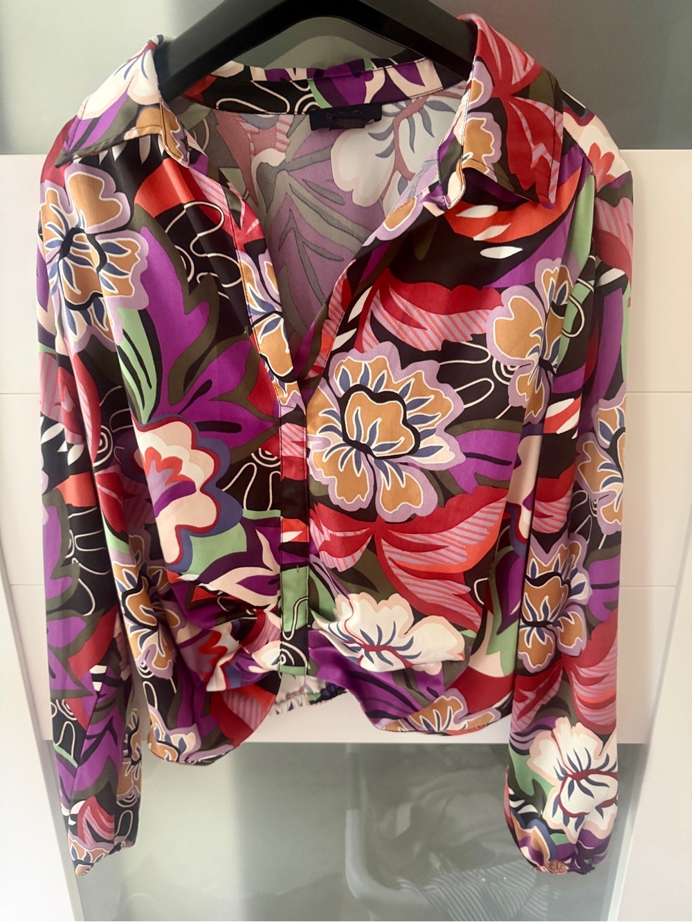 RACHEL Rachel Roy Floral Button-Down Blouse in Purple Red Multi